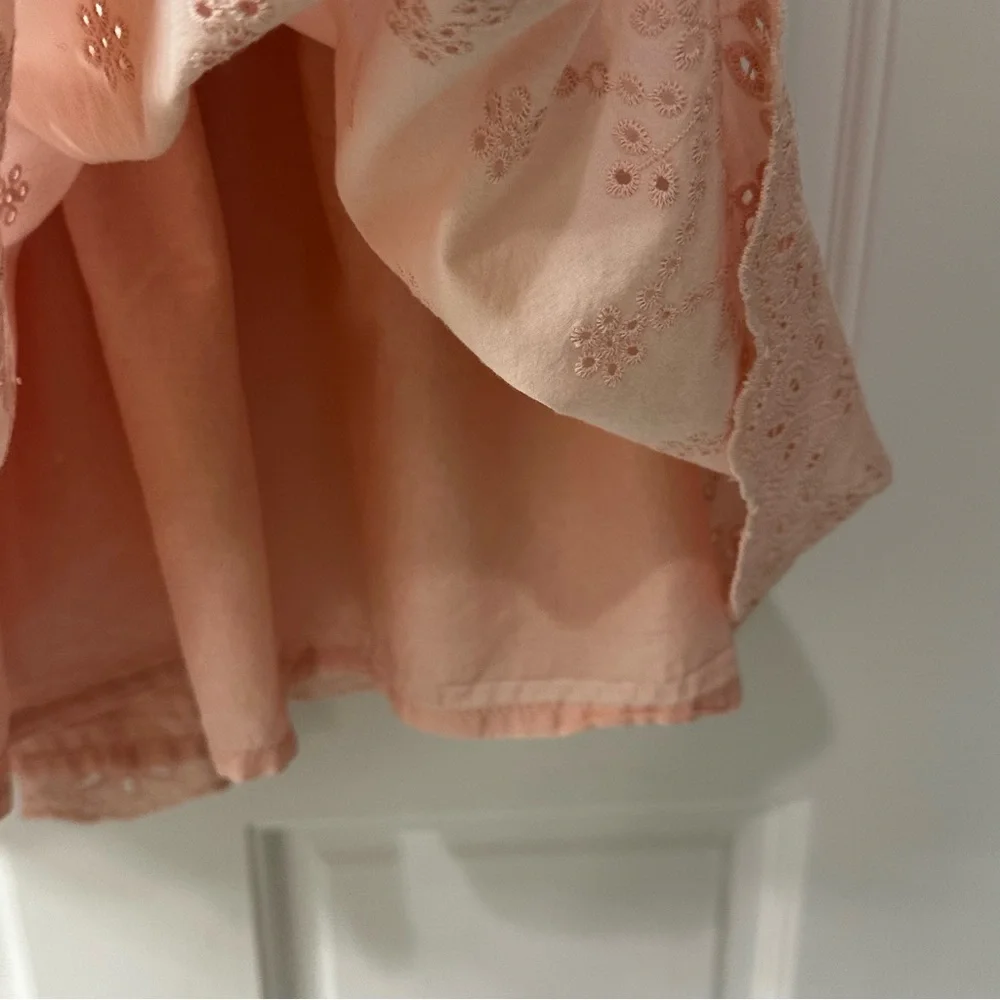 OshKosh B'gosh Girls Denim and Pale Pink Eyelet Overall Dress Sz 5T